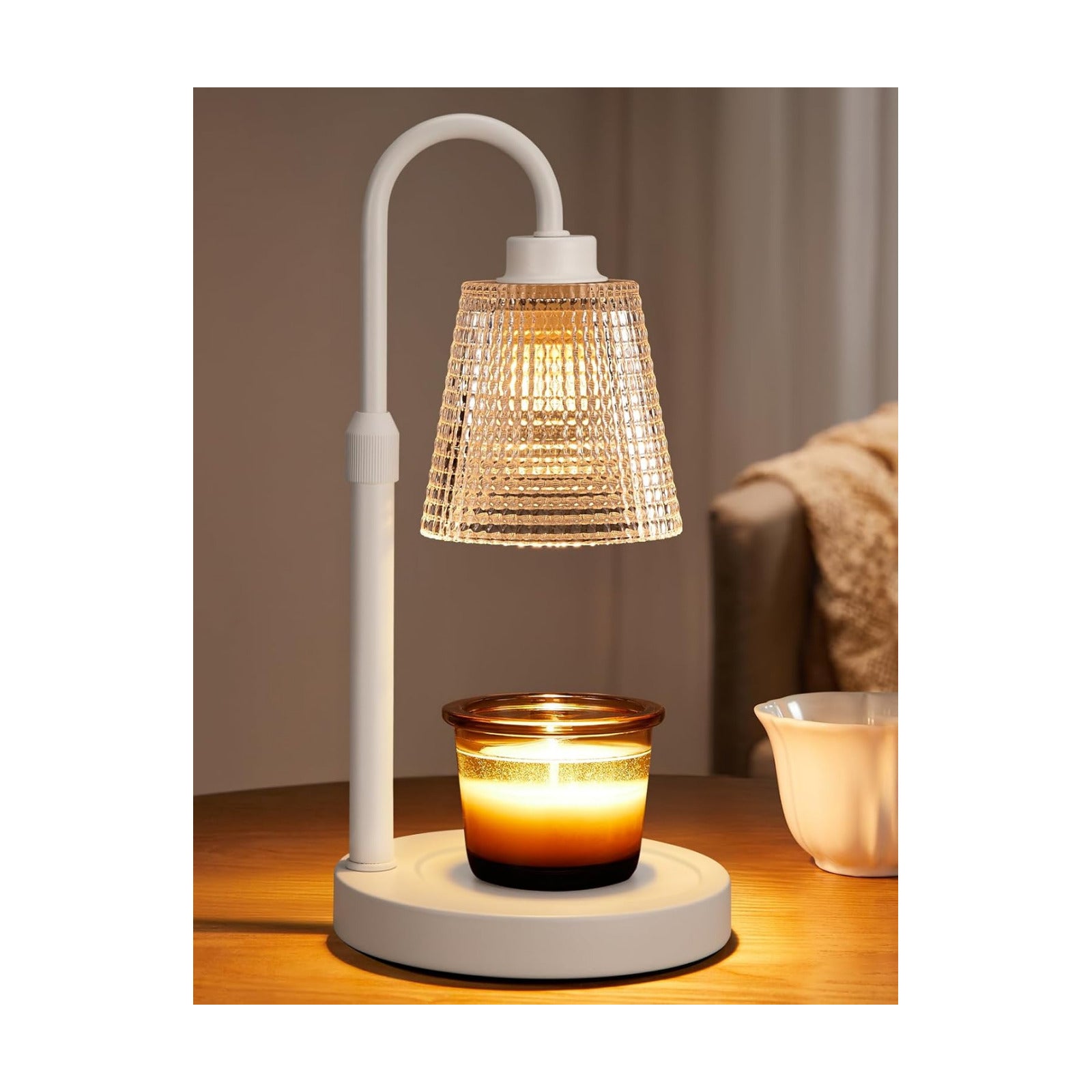 White Candle Warmer Lamp with Timer, Dimmable Candle Warmer for Jar Candles, Height Adjustable Wax Melts Warmer