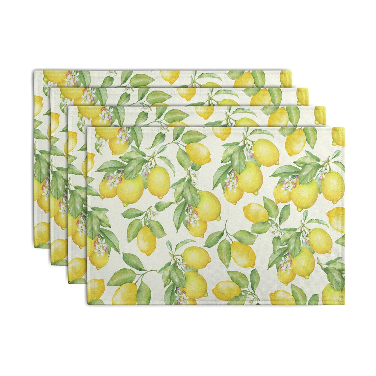 Lemon Placemats Set of 4 Summer Yellow Fruit Green Leaf Floral Linen Table Mat Rustic Farmhouse Spring Heat Resistant Non Slip Washable Place Mats for Dining Kitchen Party Decor
