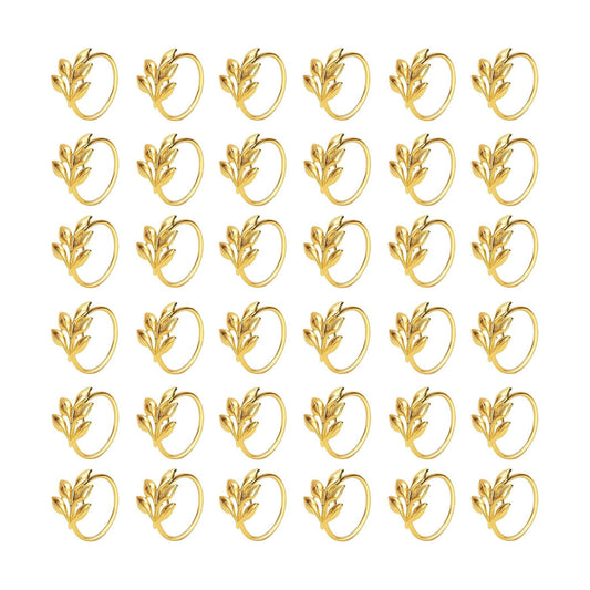 Set of 100 Leaf Napkin Rings Metal Gold Leaf Napkin Ring, Napkin Rings Bulk Dinner Banquet Serviette Decor, Dinning