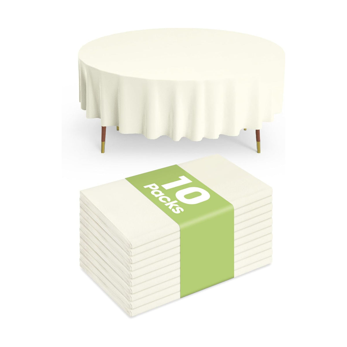 Pureegg Plastic Table Cloth Disposable 84 Inch Round 10 Pack, Beige