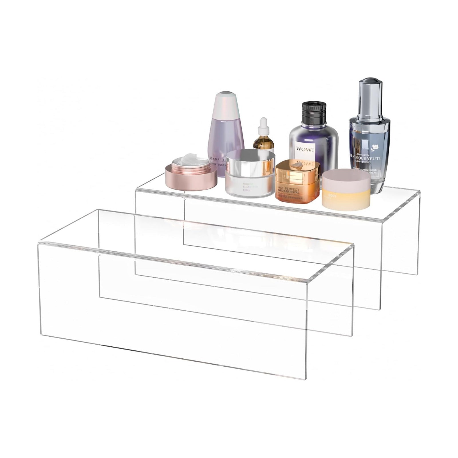 Sezanrpt Acrylic Shelf Riser 12x5.1x4 pack of 2, Clear Acrylic Stand for Funko Pop, Collectibles, Brand Store, Home