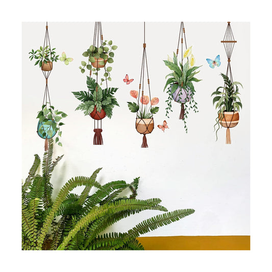 Hanging Potted Wall Stickers Plant Vine Wall Decals Peel and Stick Leaves Boho Wall Art / Green
