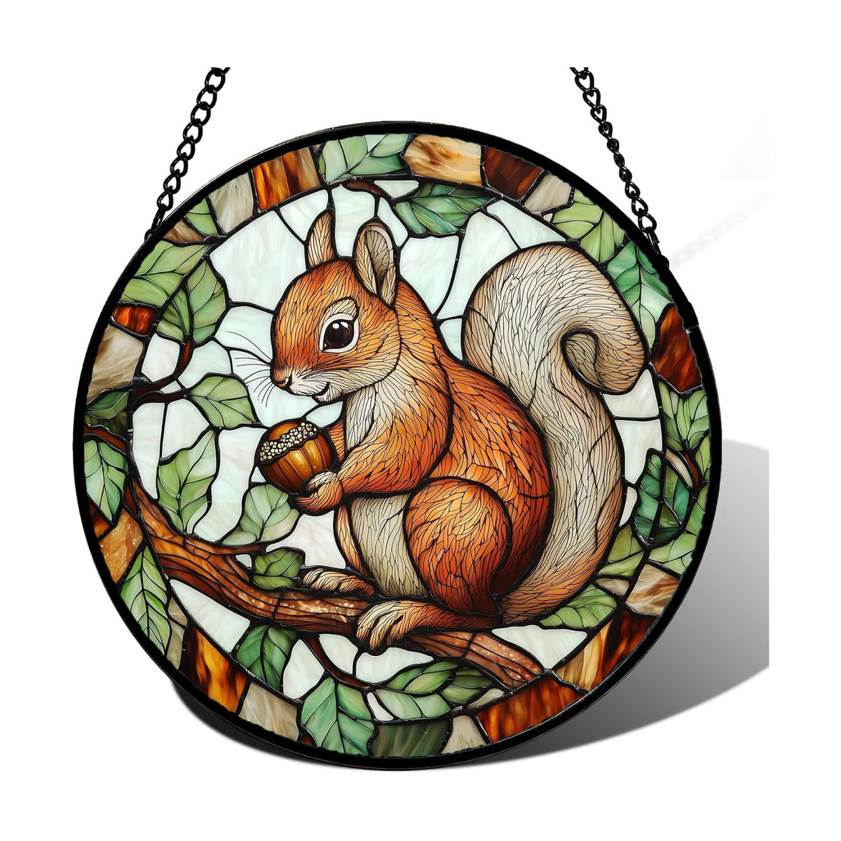 Red Squirrel with Acorn Stained Glass Window Hanging Suncatcher Gift 15"