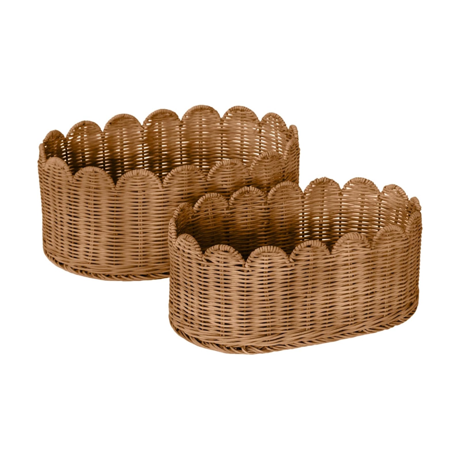 Scalloped Basket / Scallop Basket / Mocca / 16 x 10 x 7 / Set of 2