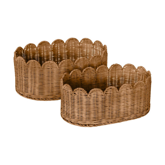 Scalloped Basket / Scallop Basket / Mocca / 16 x 10 x 7 / Set of 2
