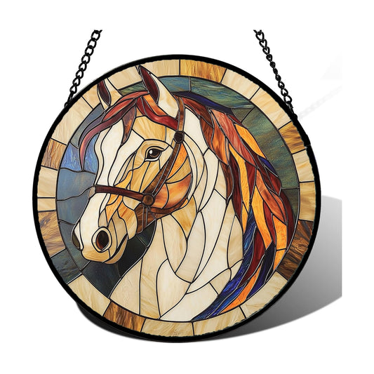 White Horse Stained Glass Window Hanging Suncatcher Animal Gifts 15"