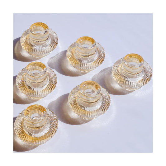 VOHO Set of 6 Champagne Gold Taper Candle Holders for Table Centerpiece