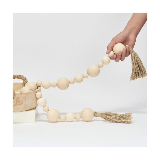 2" Extra Large Wood Bead Garland / Nature Beige / 44 Inches