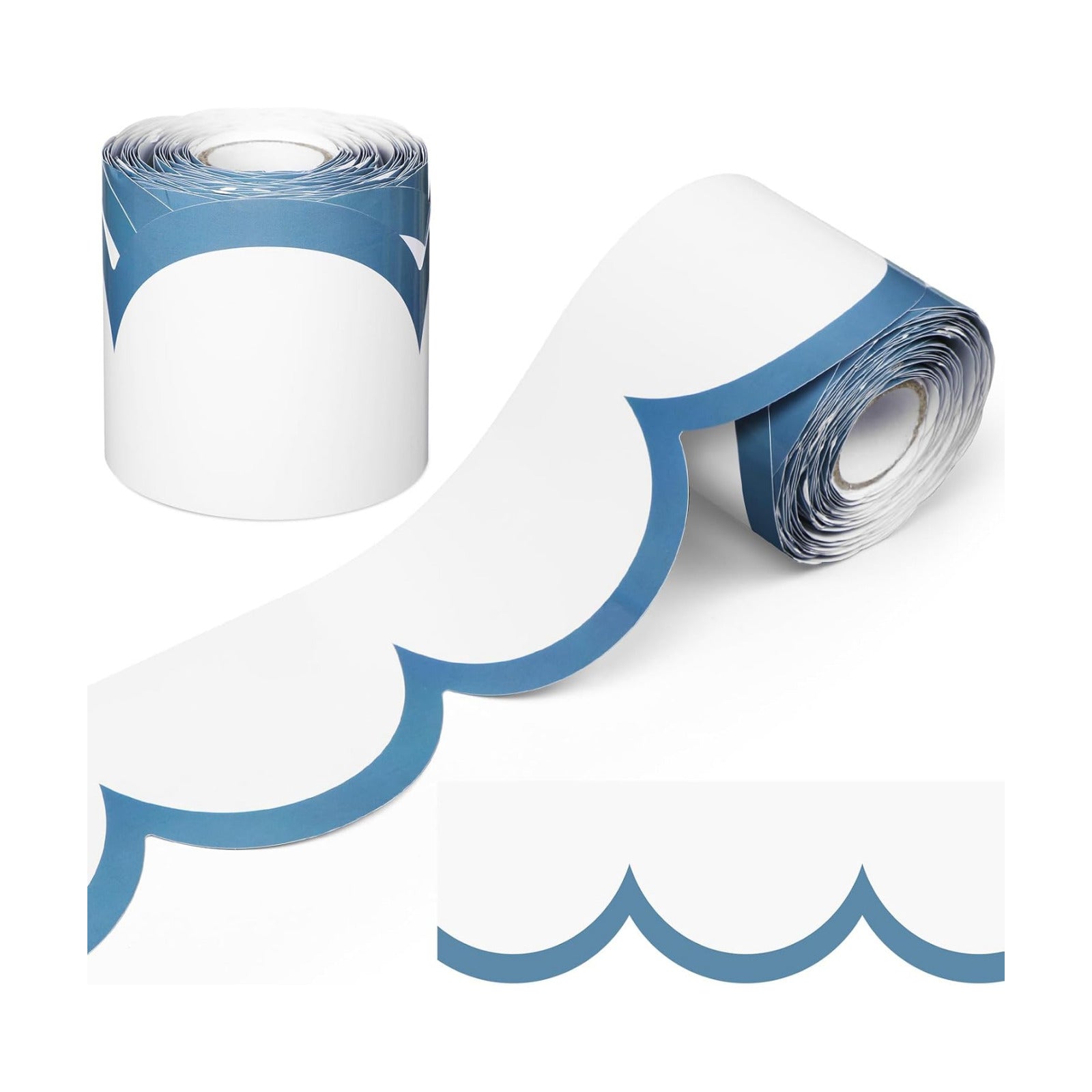 Bulletin Board Borders Wave Line Scalloped Board Borders Classroom / Stone Blue and White / 65 Inch