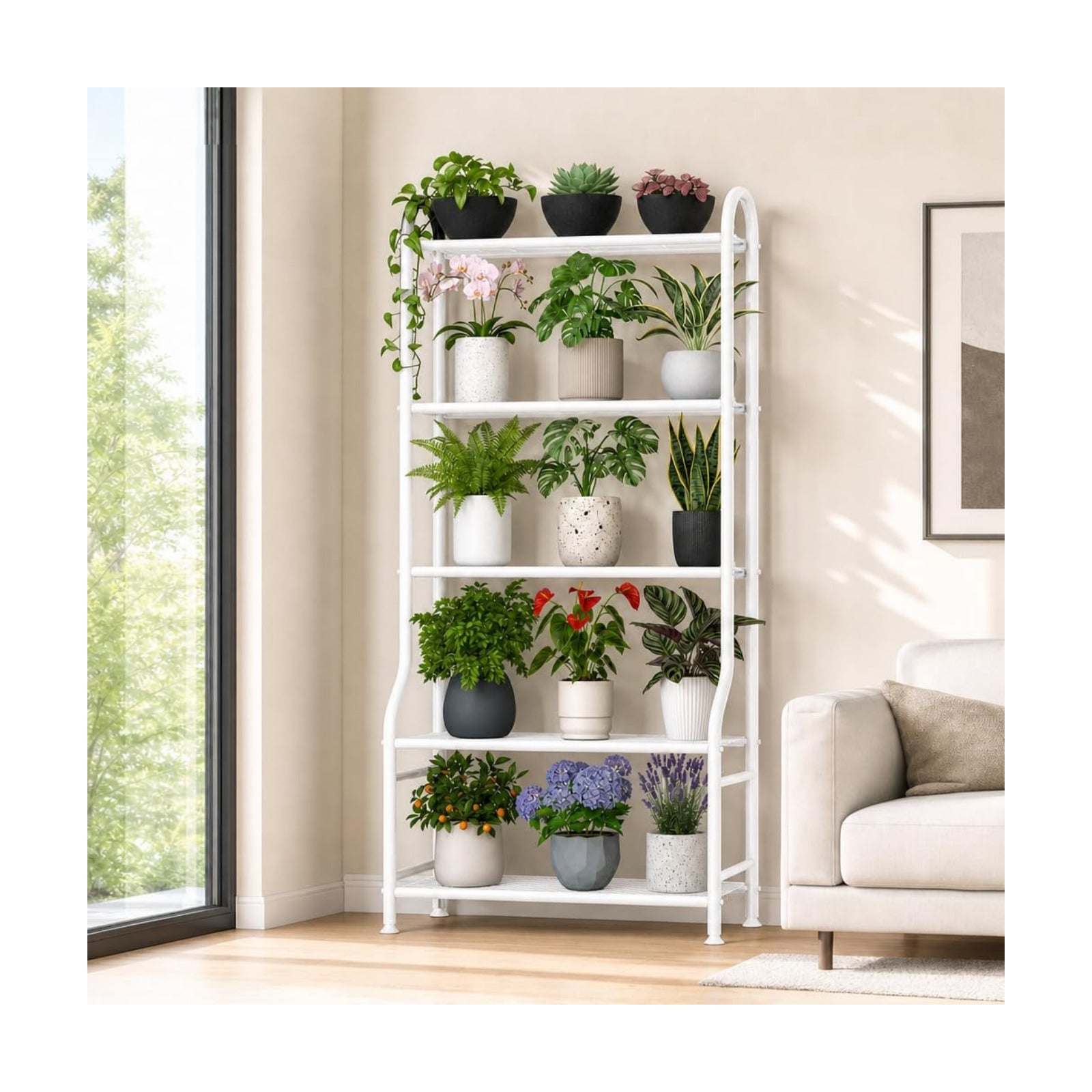 5-Tier Metal Plant Stand - Heavy Duty Indoor Outdoor Flower Shelf for Multiple Pots, 65" Tall Vertical Holder with