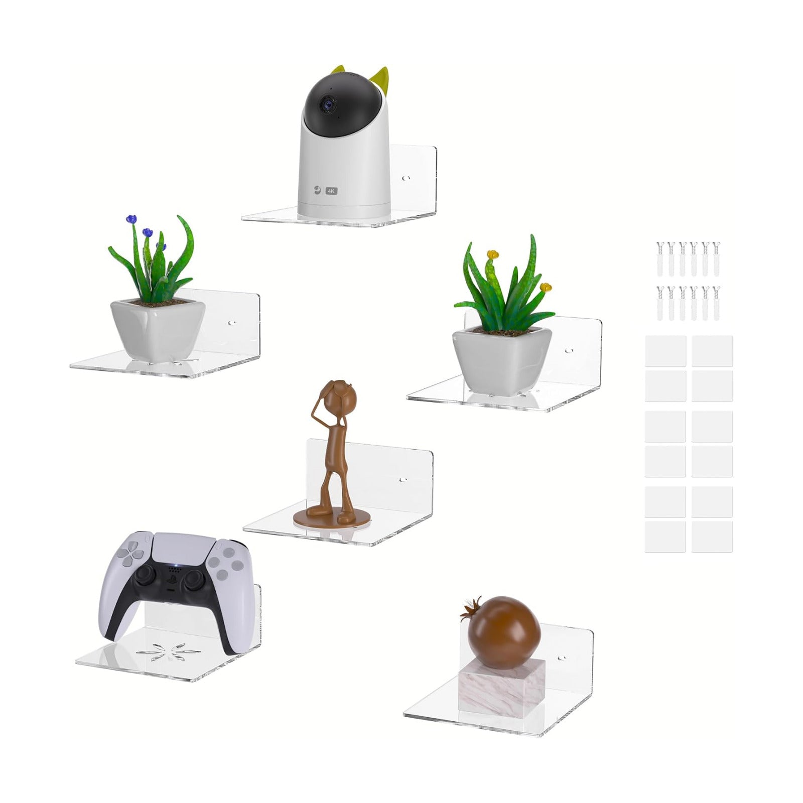 Acrylic Wall Shelves,Clear 6 inch Floating Shelves for Display,Echo,Cameras,Speaker,Router Wall Mounted Transparent