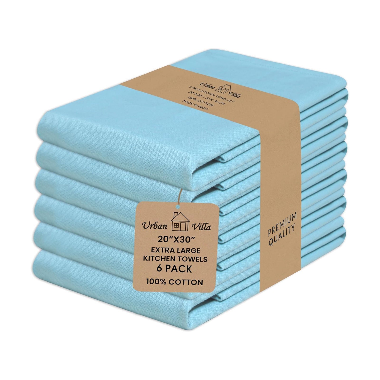 Urban Villa Kitchen Towels Cotton Dish Towels 20”x30” (Set of 6) Aqua