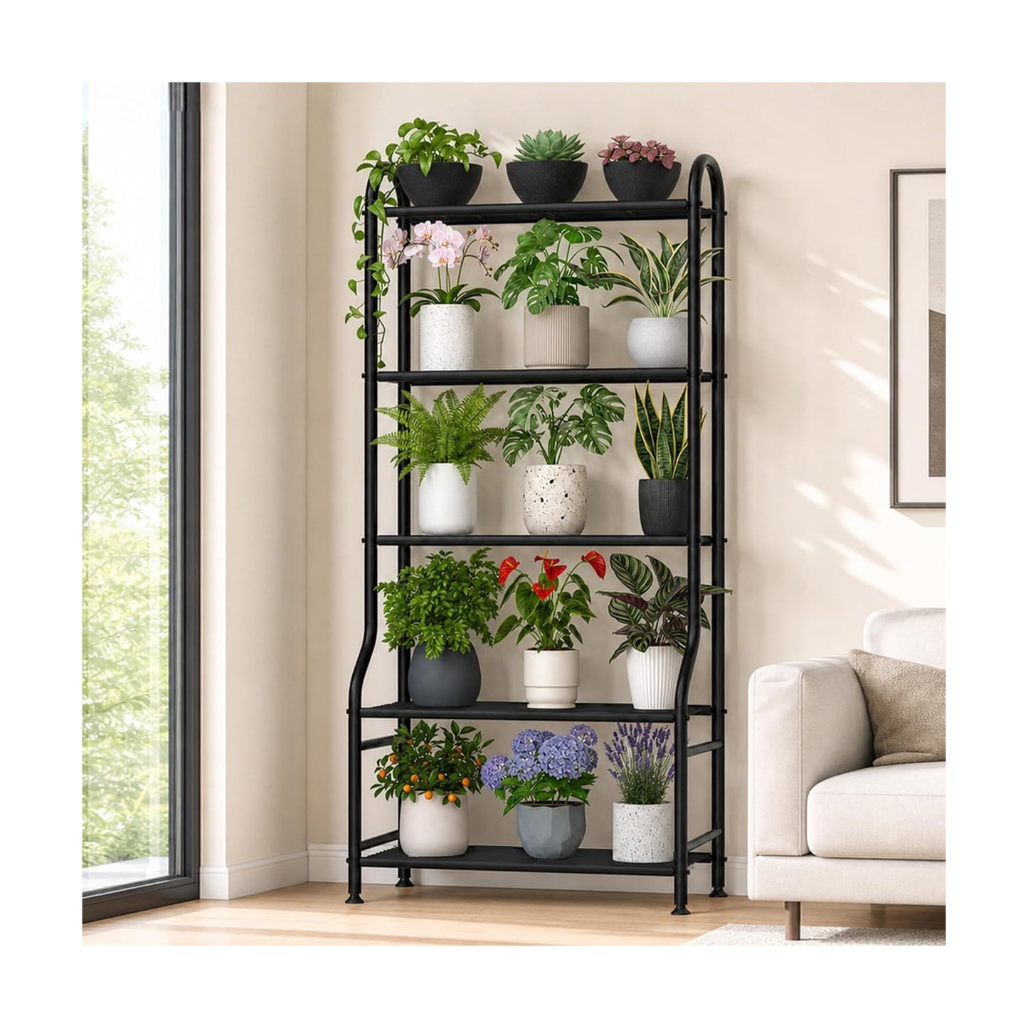 5-Tier Metal Plant Stand - Heavy Duty Indoor Outdoor Flower Shelf for Multiple Pots, 65" Tall Vertical Holder with