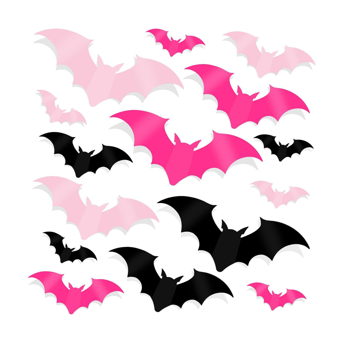DIYASY 144 Pcs Pink Bats Wall Decor, Halloween 3D Bats Decorations Outside Blush & Black PVC Bat Cutouts Sticky Plastic Pink Decals for Home Indoor Outdoor Window Door Party Supplies