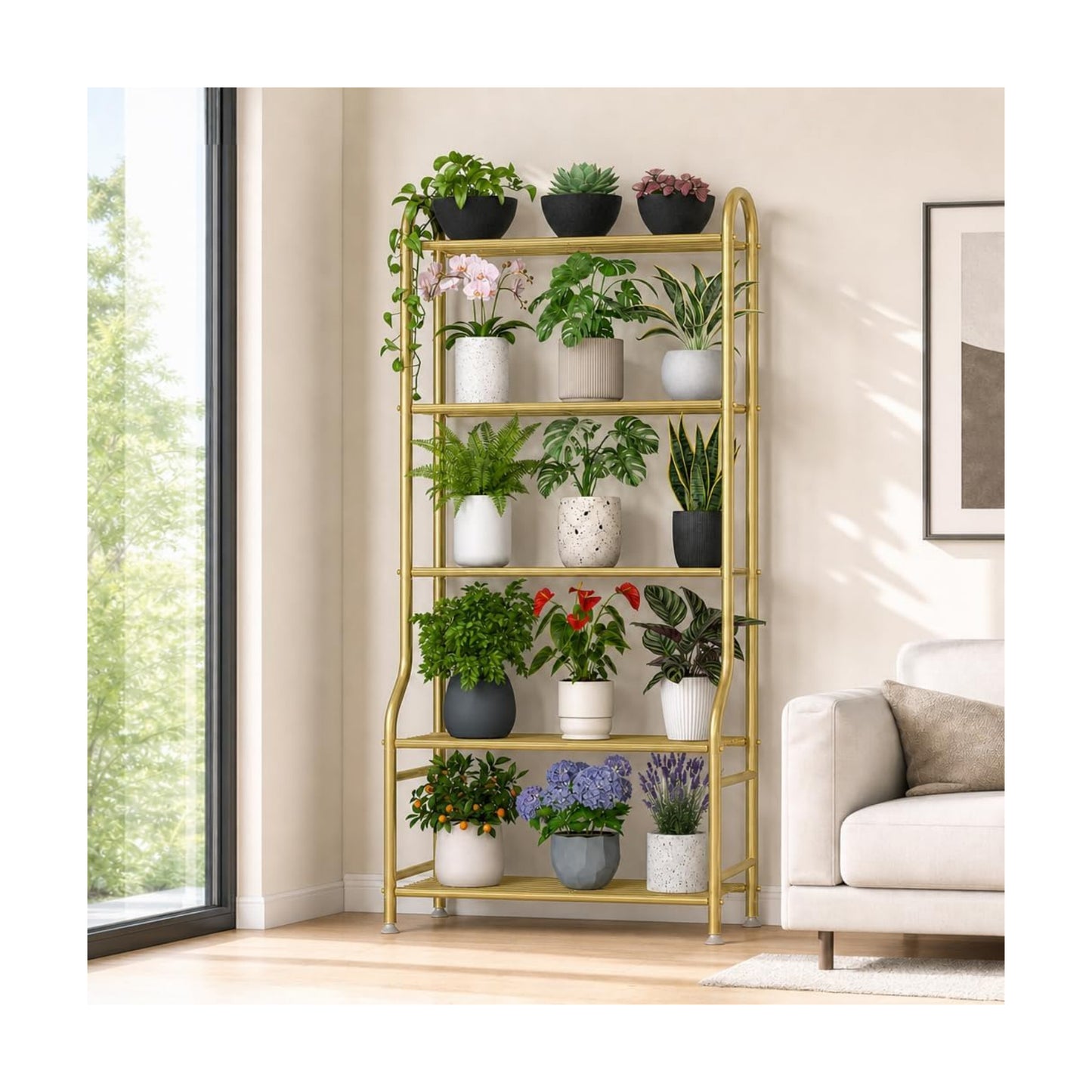 5-Tier Metal Plant Stand - Heavy Duty Indoor Outdoor Flower Shelf for Multiple Pots, 65" Tall Vertical Holder with