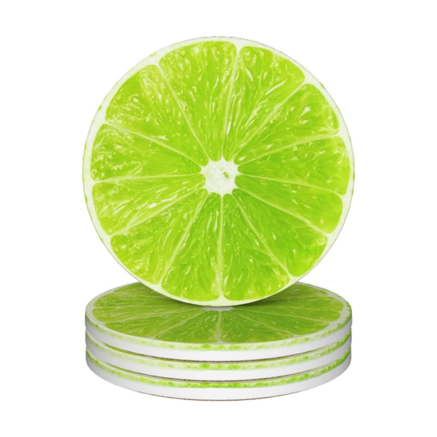 Funny Fruit Ceramic Coasters / Green Lime Lemon / Round / Set of 4