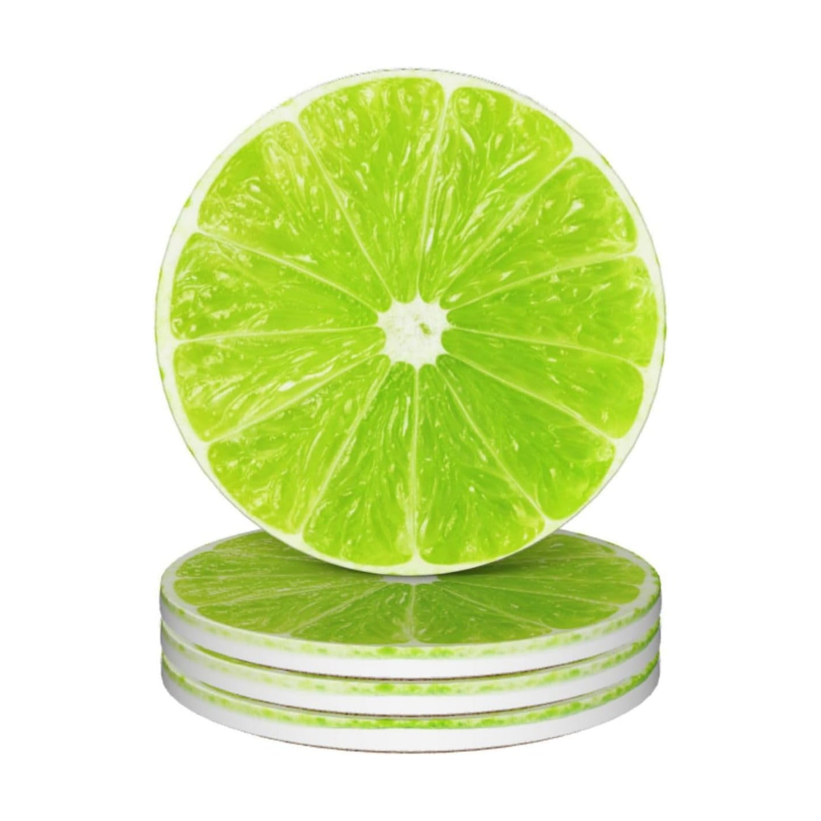 Funny Fruit Ceramic Coasters / Green Lime Lemon / Round / Set of 4