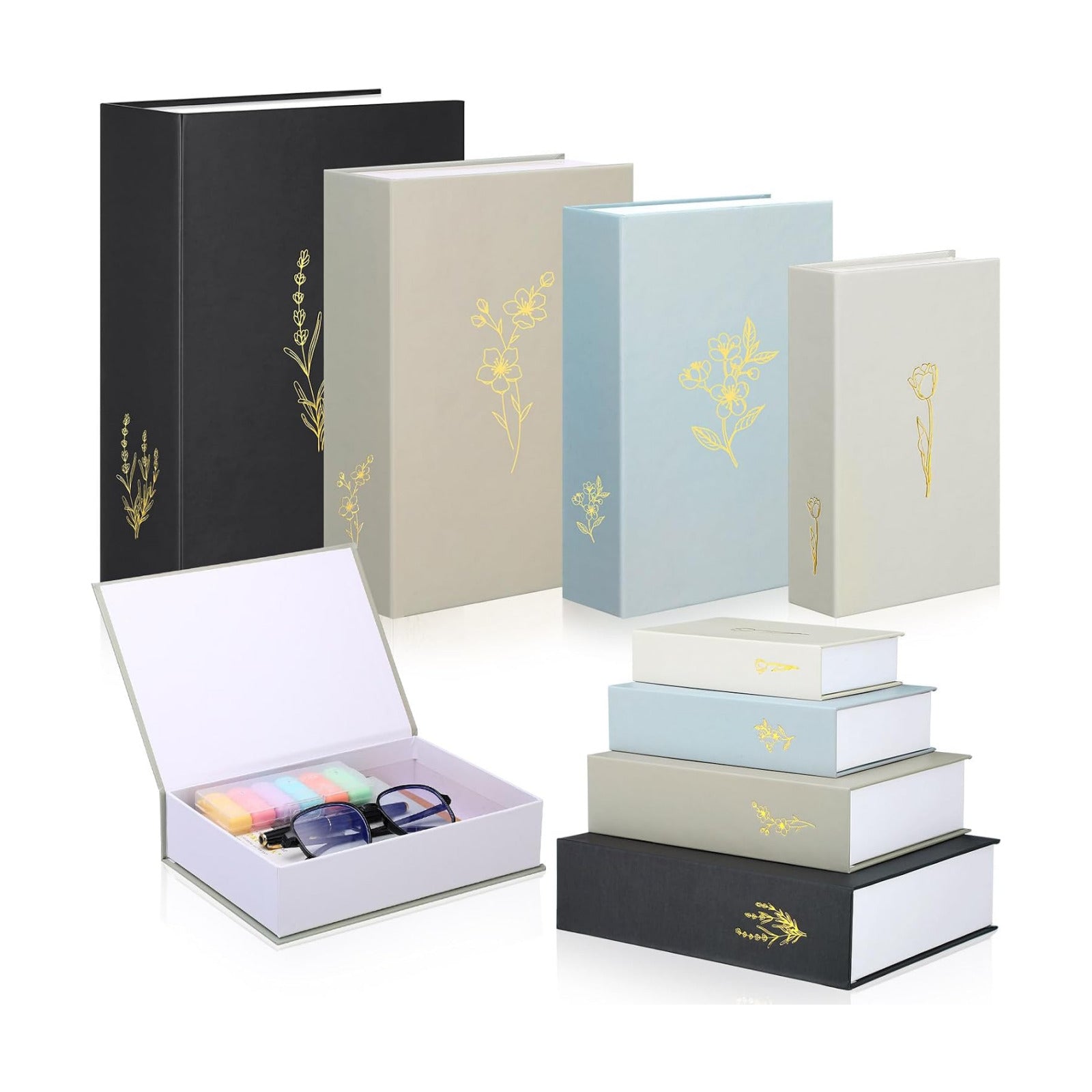 Decorative Books Boxes Faux Books Stacked for Modern Home Coffee Tables Bookshelves DIY / Set of 4