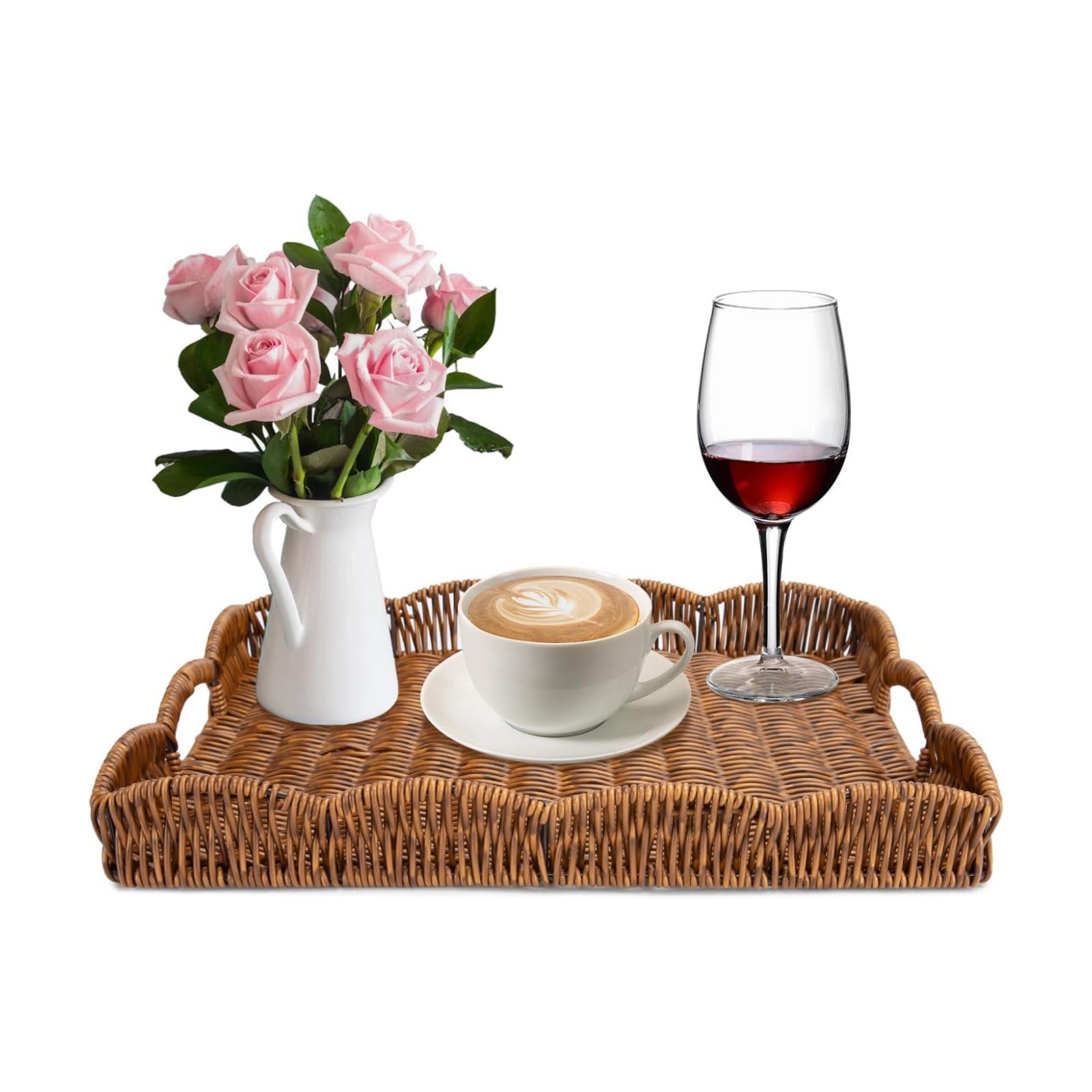 Rectangle Wicker Scalloped Tray / Brown
