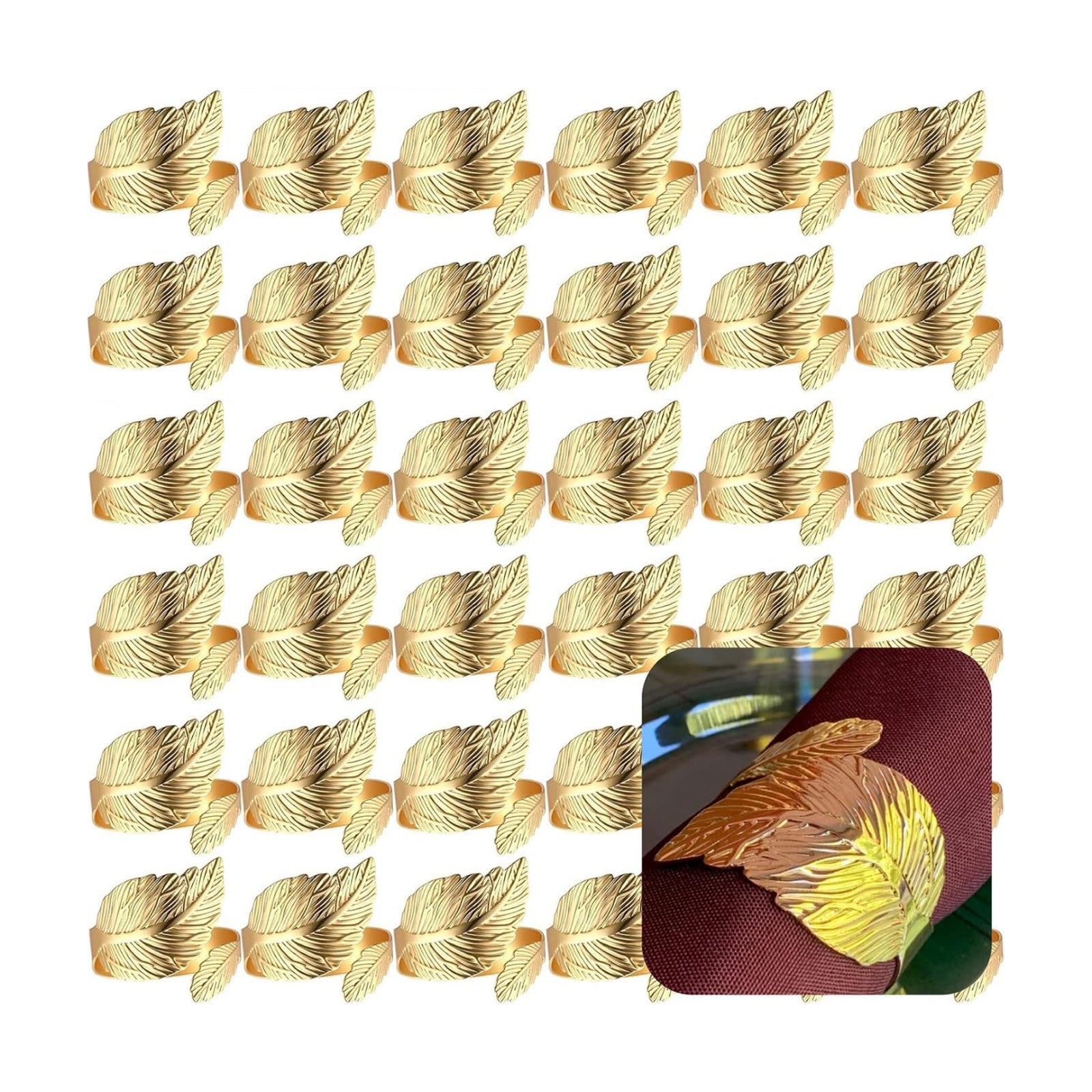 Set of 100 Leaf Napkin Rings Metal Gold Napkin Ring, Napkin Rings Bulk Dinner Banquet Serviette Decor, Dinning Table