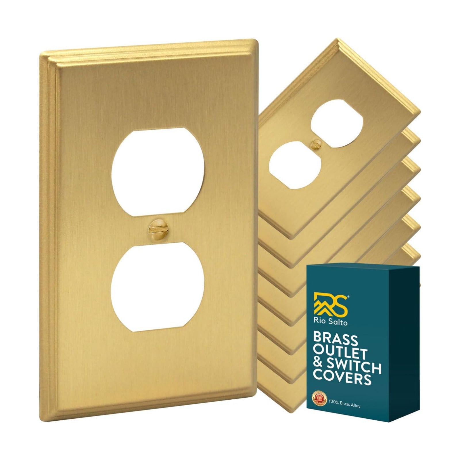 Rio Salto BRASS Outlet Covers Duplex Receptacle Wall Plate Electrical Outlet Covers Brushed Gold Metal Decorative Wall