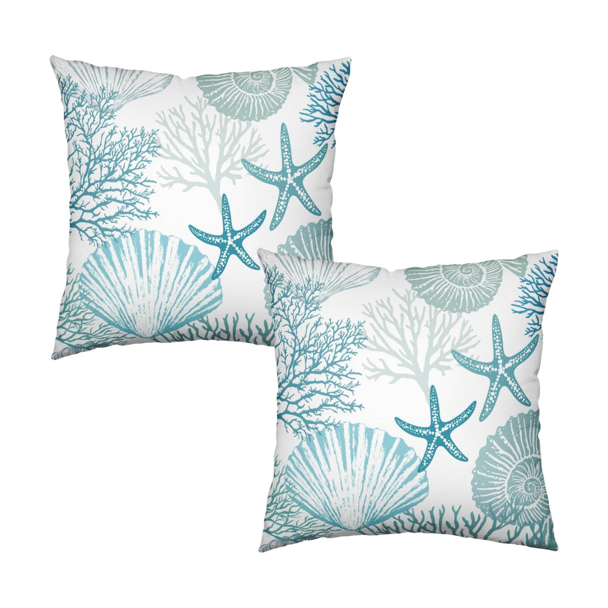 Nautical Coastal Blue Throw Pillow Covers 20x20 Set of 2 Summer Turquoise Teal Beach Outdoor Pillow Cover Coral Seashell Starfish Ocean Decorative Pillow Cases for Living Room Couch Sofa