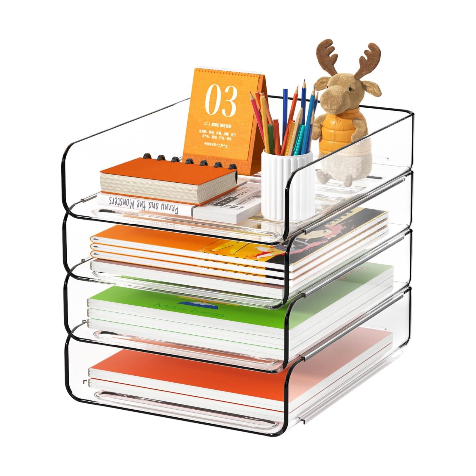 4-Tier Acrylic Paper Tray Organizer / 4-tier-vertical / 12.6 x 9.6 x 11 / Clear