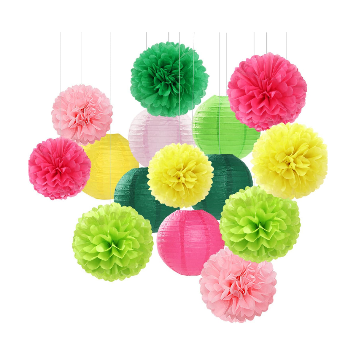 Hawaiian-Summer Pool Party-Decorations Paper-Flowers Lanterns - 15pcs Luau Tropical Beach Tissue Pom Poms Streamers,Birthday Bachelorette Wedding Baby Shower Graduation Hanging Supplies Decor Hugfond