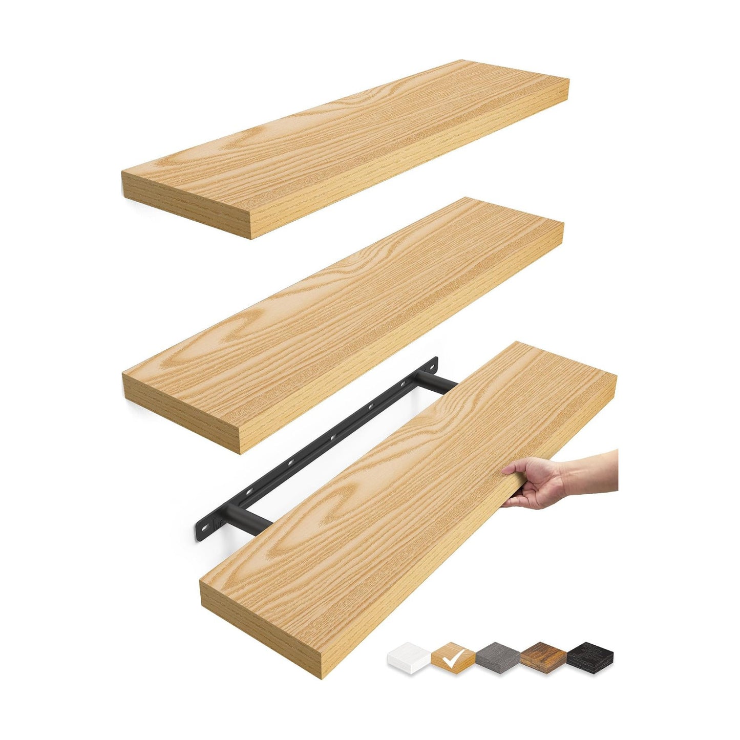 BAYKA Floating Shelves for Wall, 22.5 inches Wall Mounted Rustic Wood Shelves for Bathroom, Bedroom, Living Room