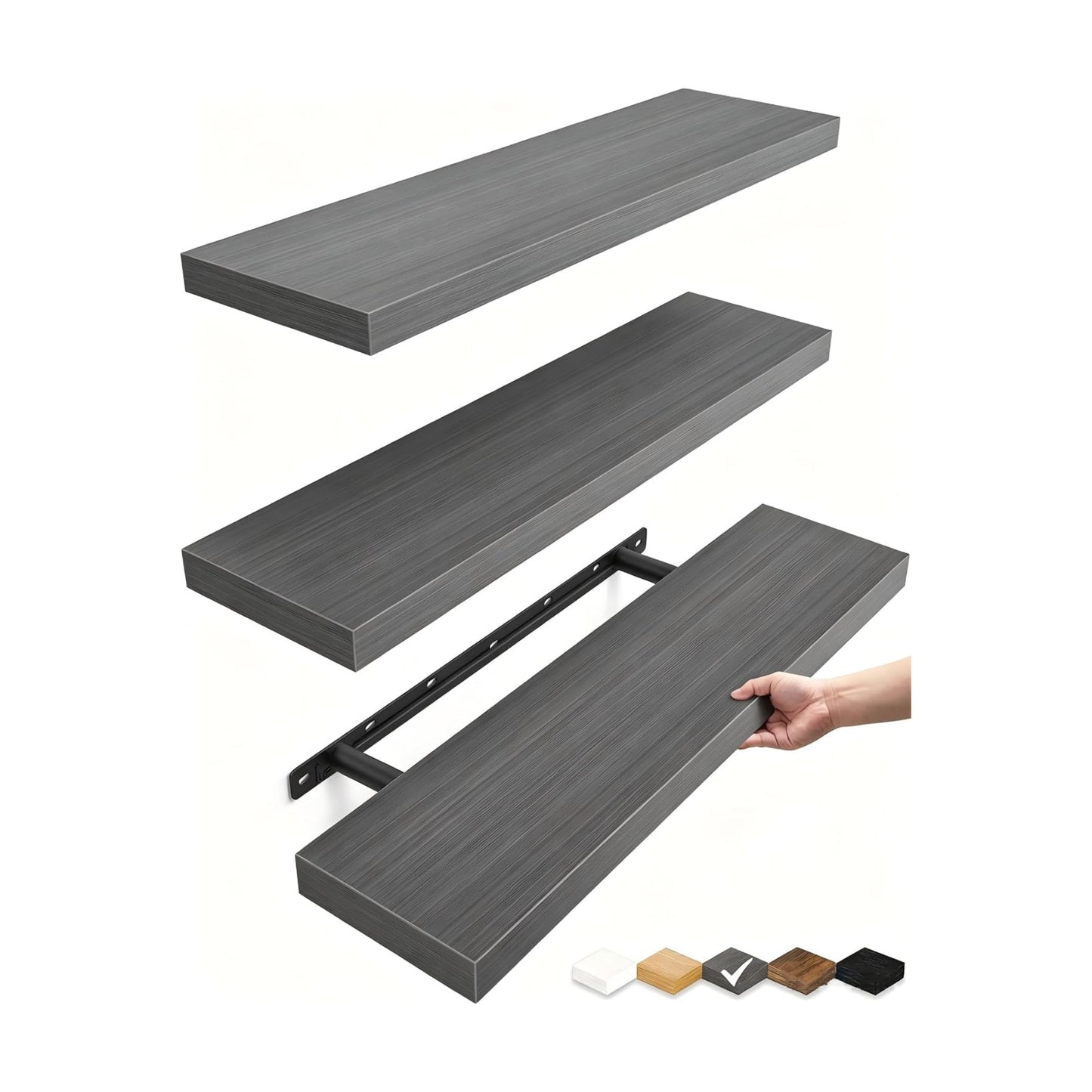 BAYKA Floating Shelves for Wall, 22.5 inches Wall Mounted Rustic Wood Shelves for Bathroom, Bedroom, Living Room