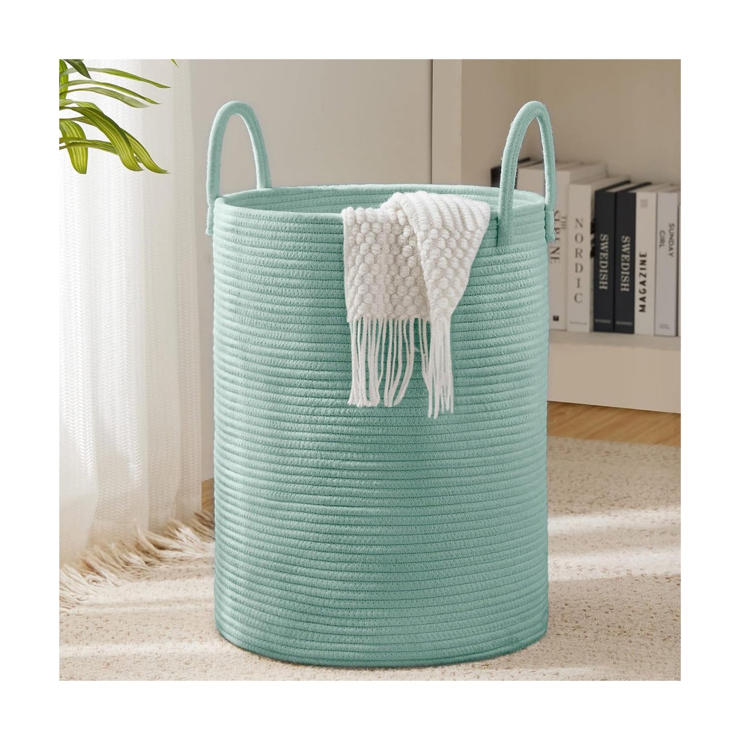 YOUDENOVA Cotton Rope Laundry Hamper Basket, 58L Blanket Basket for Nursery