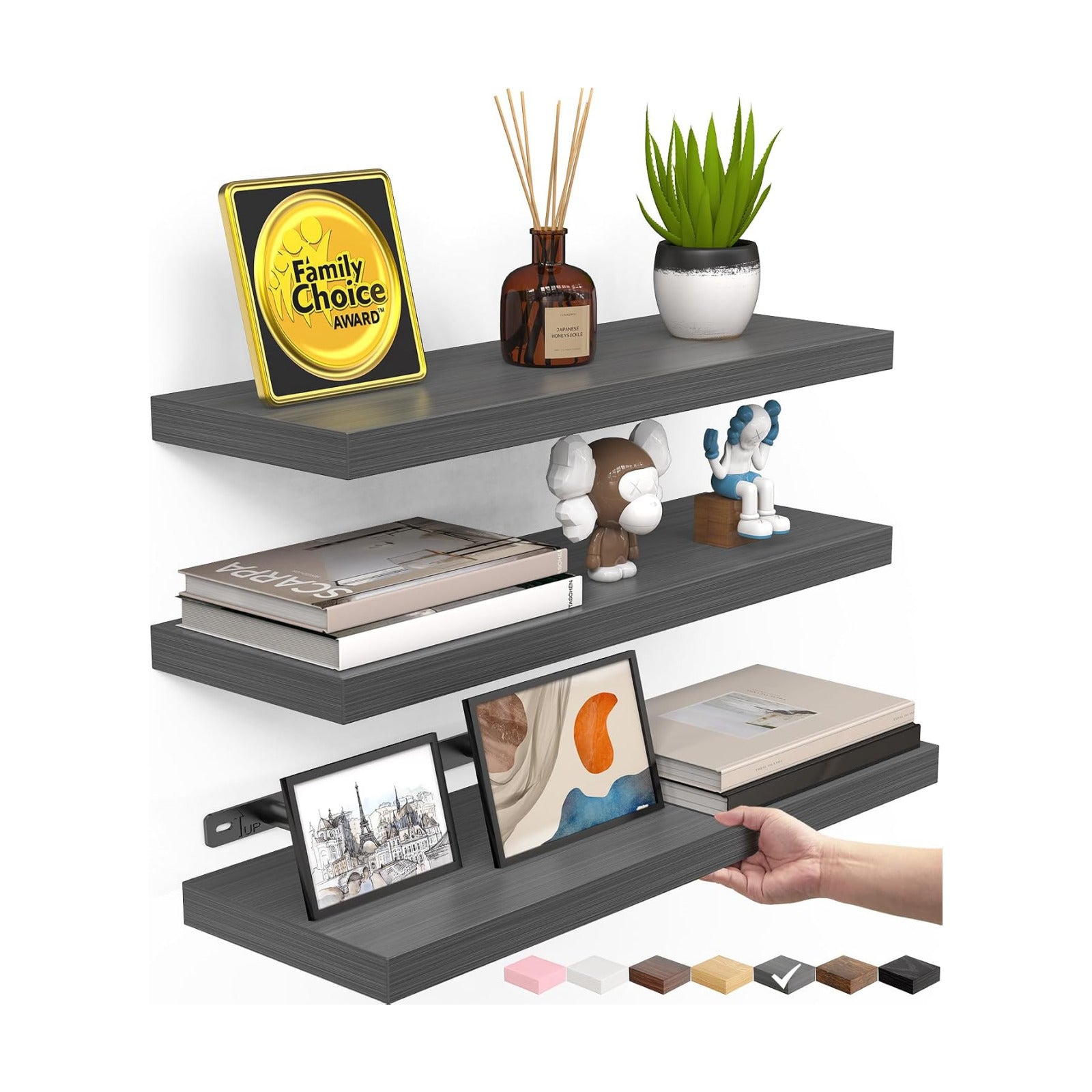 BAYKA Floating Shelves for Wall, Wall Mounted Rustic Wood Shelves for Bathroom, Bedroom, Living Room, Kitchen,Small