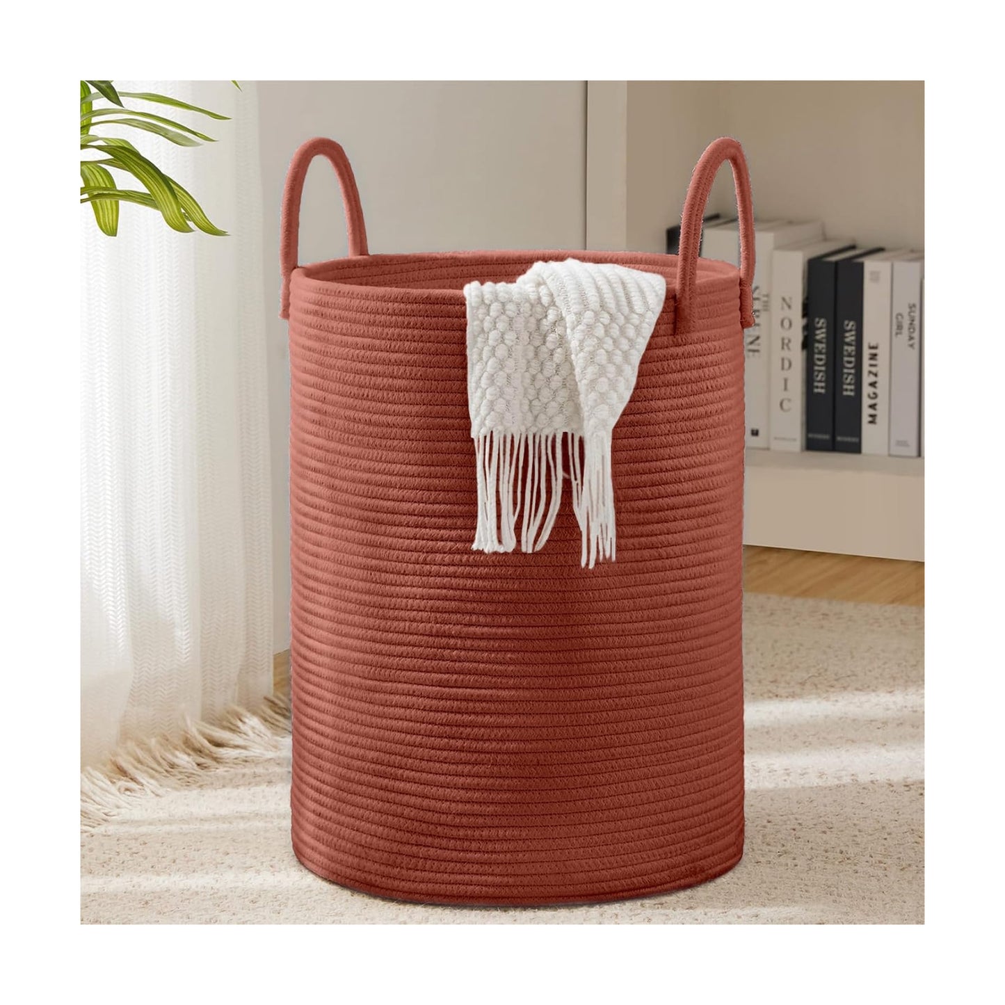 YOUDENOVA Cotton Rope Laundry Hamper Basket, 58L Blanket Basket for Nursery