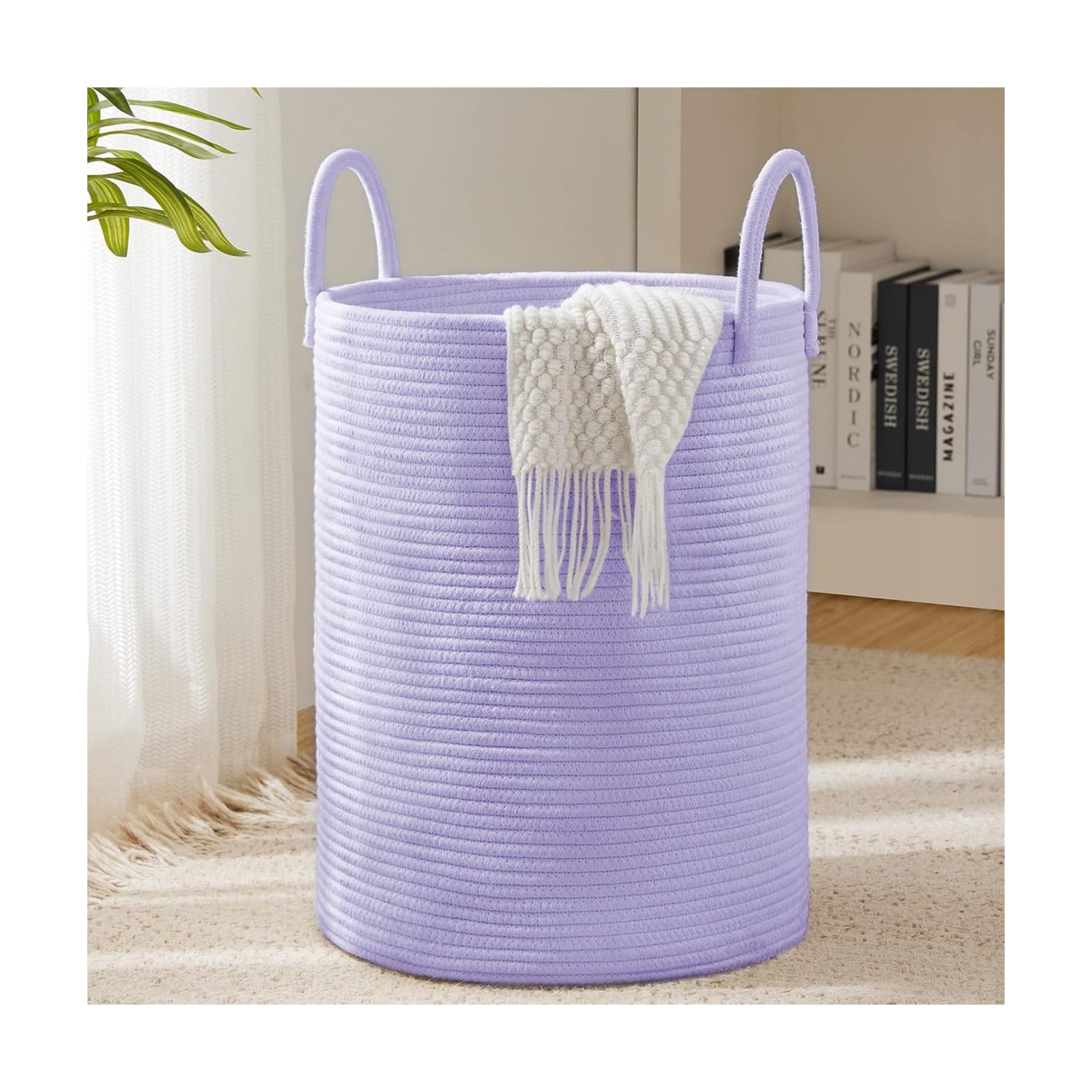 YOUDENOVA Cotton Rope Laundry Hamper Basket, 58L Blanket Basket for Nursery