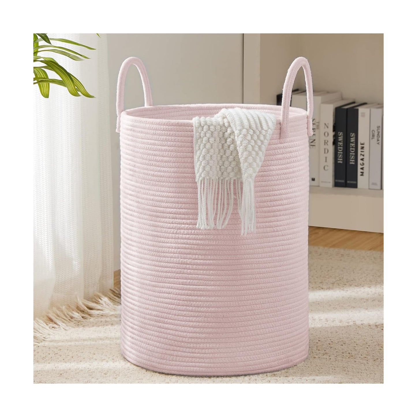YOUDENOVA Cotton Rope Laundry Hamper Basket, 58L Blanket Basket for Nursery