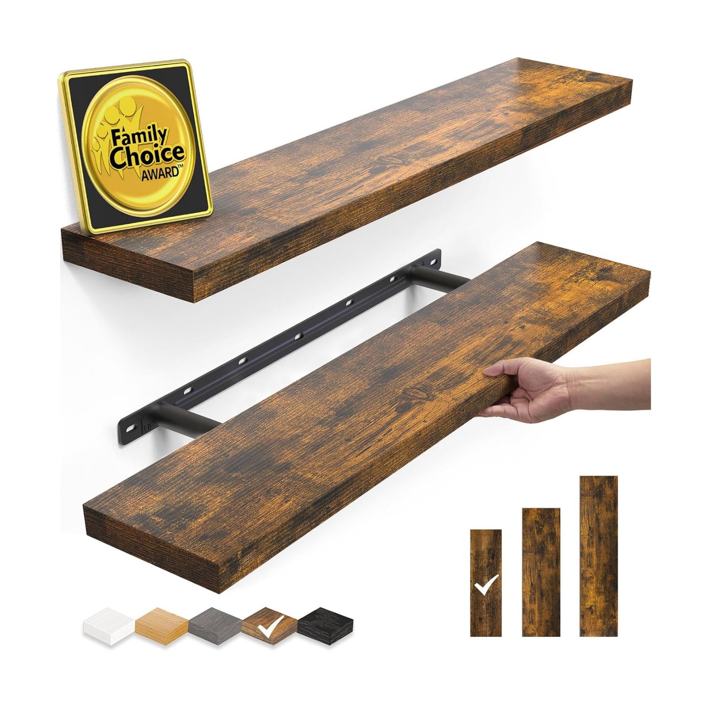 Floating Shelves / Rustic Brown - Americana Farmhouse Style / 22.5inches / Set of 2