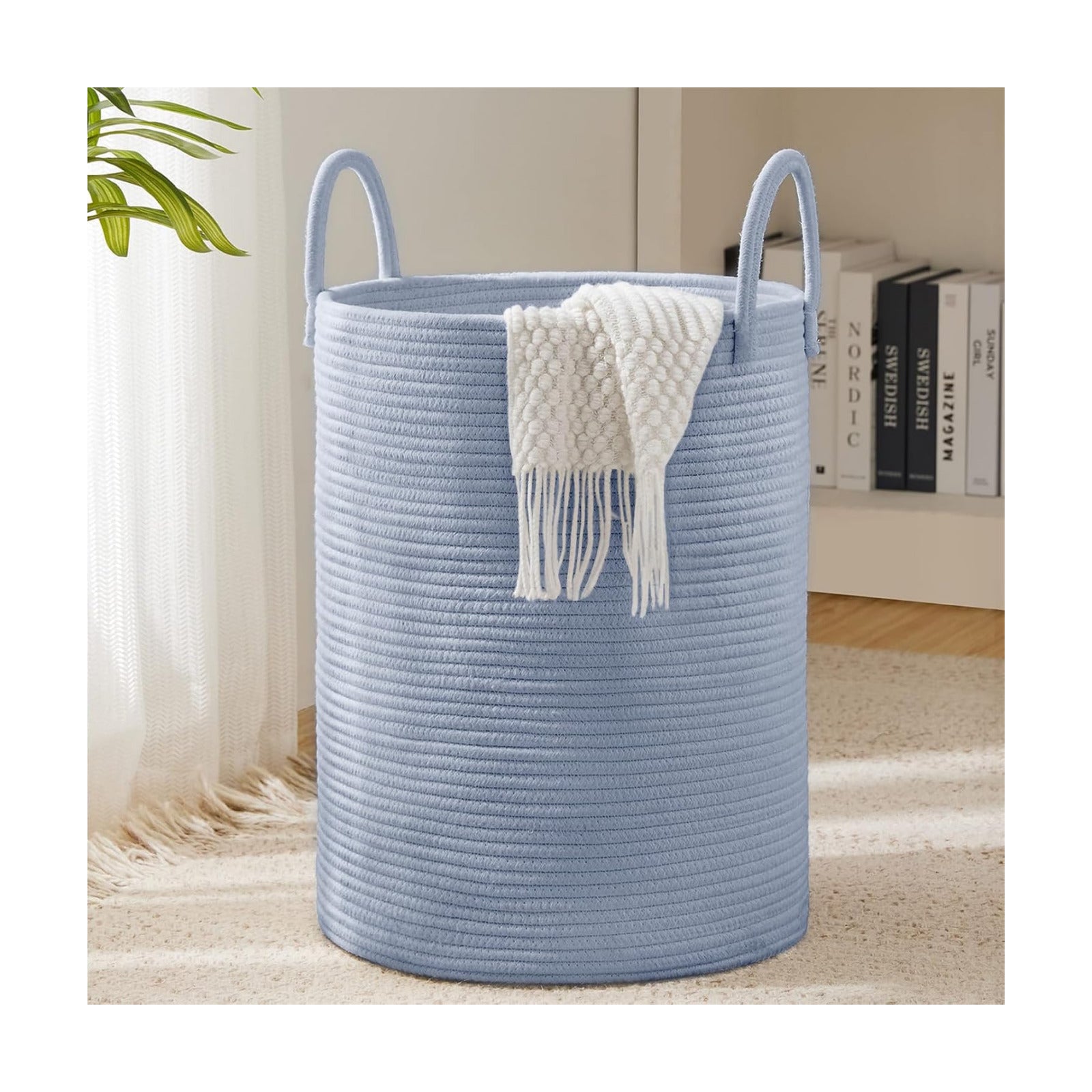 YOUDENOVA Cotton Rope Laundry Hamper Basket, 58L Blanket Basket for Nursery