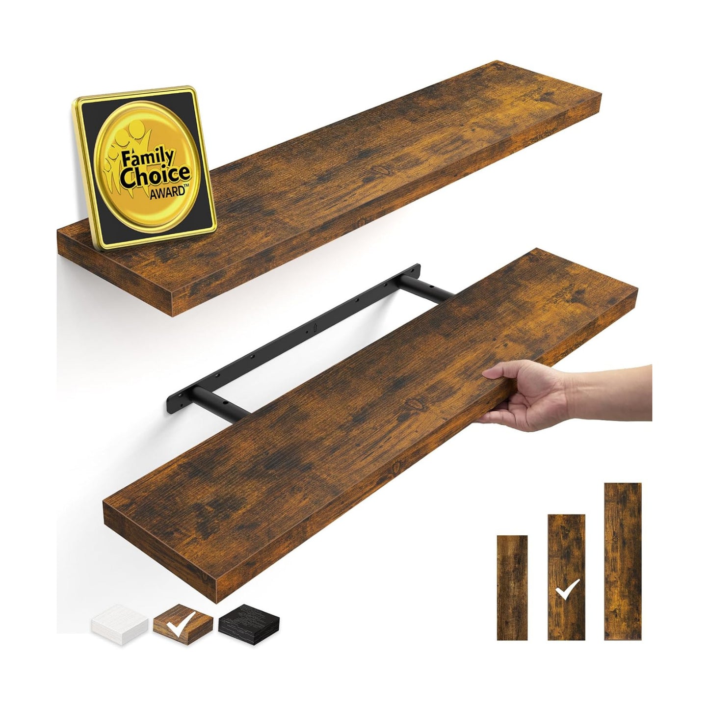 BAYKA Rustic Brown Floating Shelves 35.4in, Set of 2, Wall Mount Wood Shelf