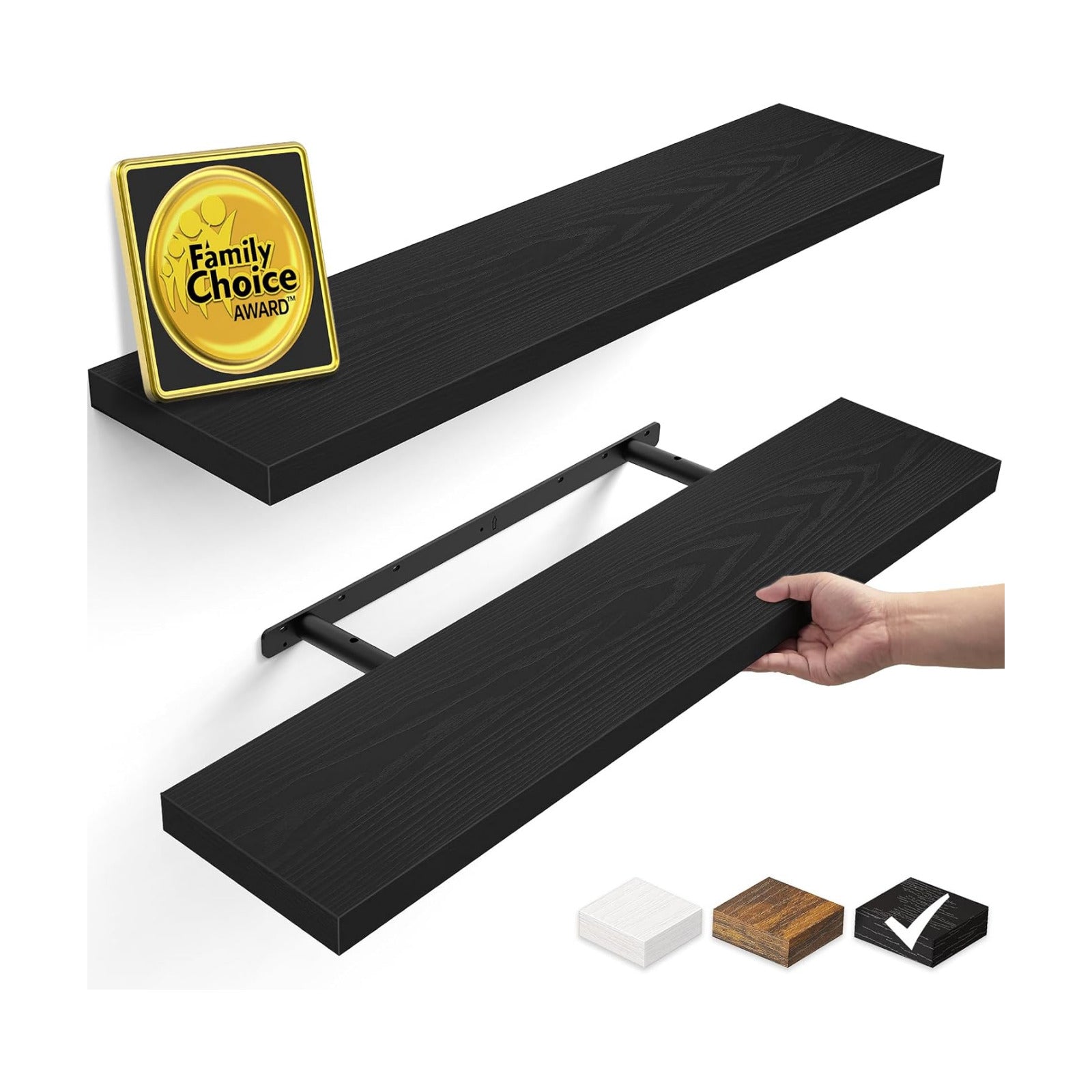 BAYKA Black Floating Shelves 35.4in, Set of 2, Wall Mounted for Wall Decor