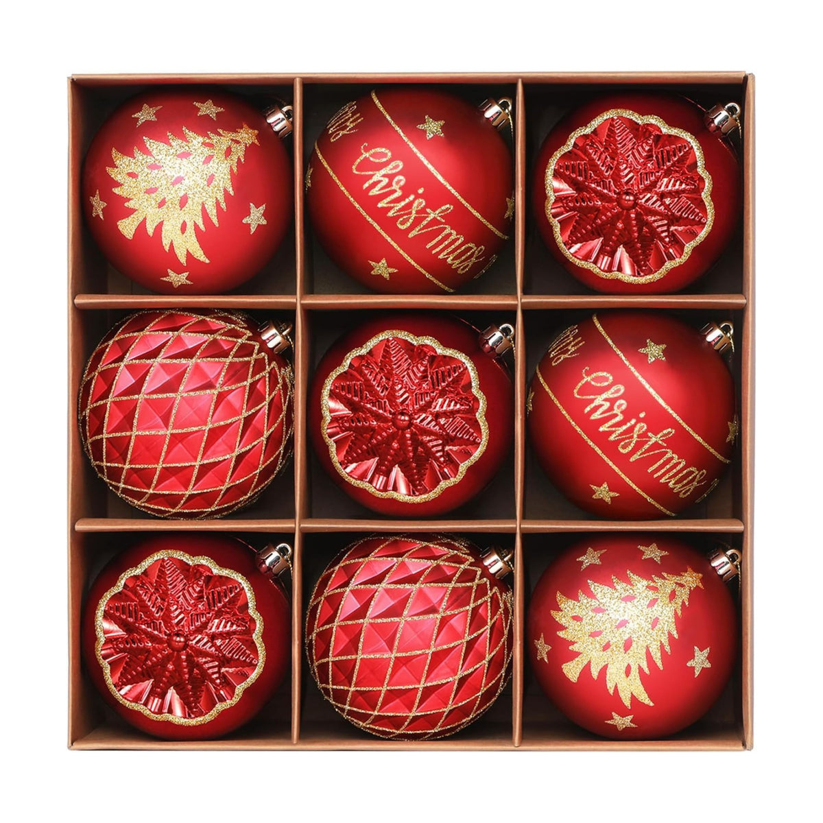 SHareconn 100MM/4 Inch 9PCS Large Christmas Balls Ornaments, Red and Gold