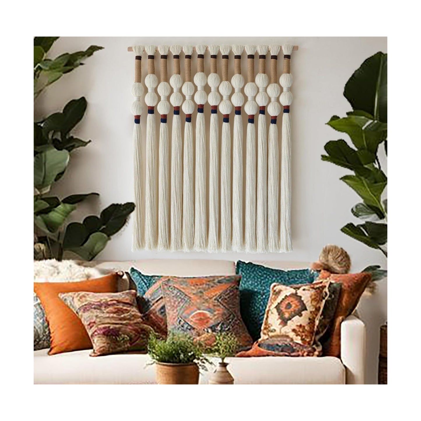 Macrame Wall Hanging Boho Wall Art Handmade Spherical Knot 27" W x 33" L / Ivory4