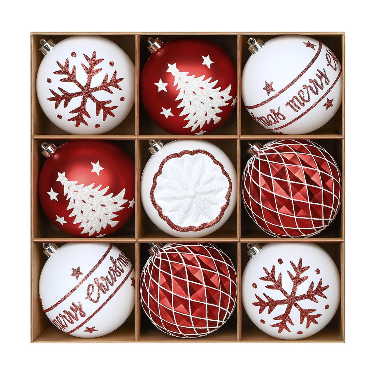 SHareconn 100MM/4 Inch 9PCS Large Christmas Balls Ornaments, Red and White