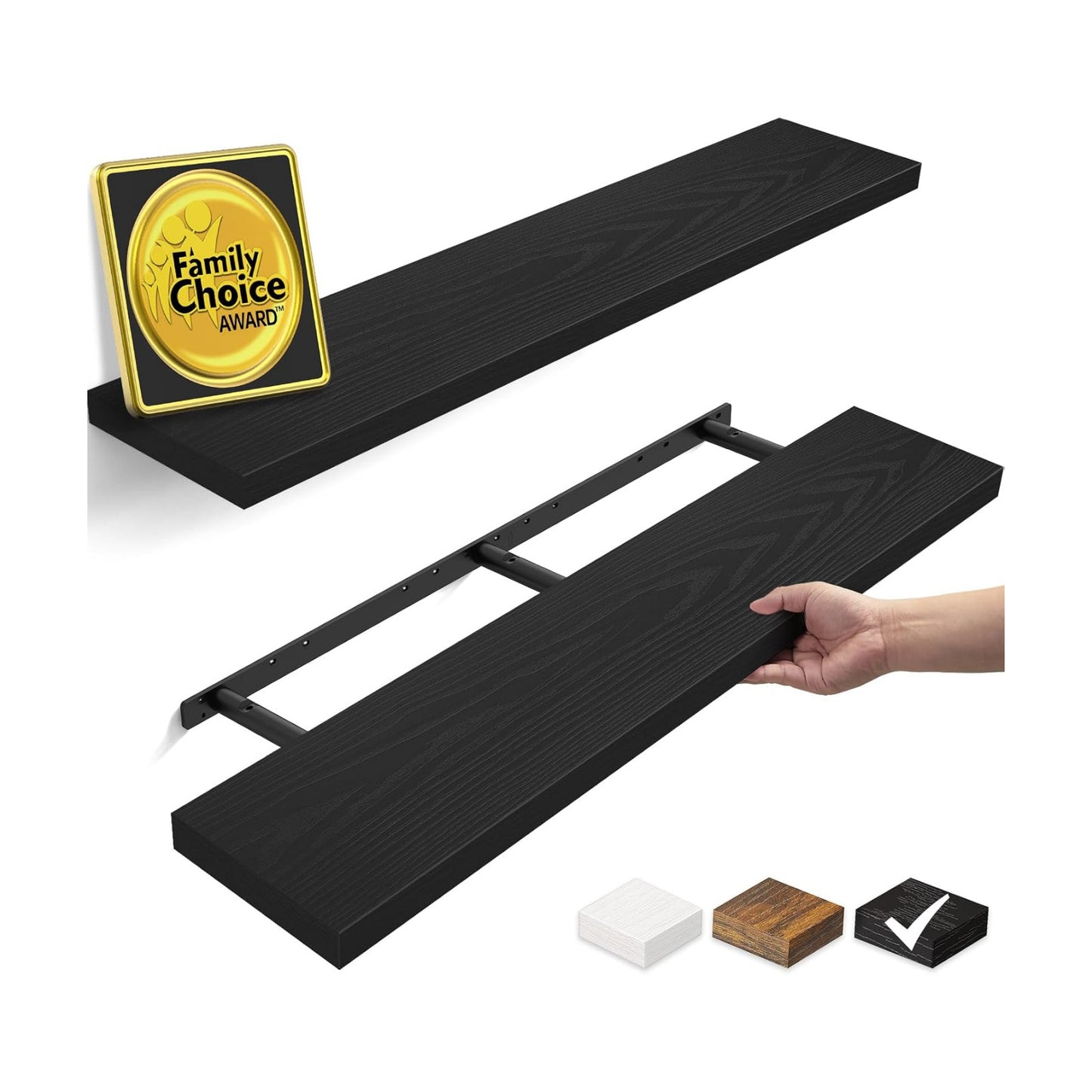 BAYKA Black Floating Shelves 47.2in, Set of 2, Wall Mounted for Wall Decor