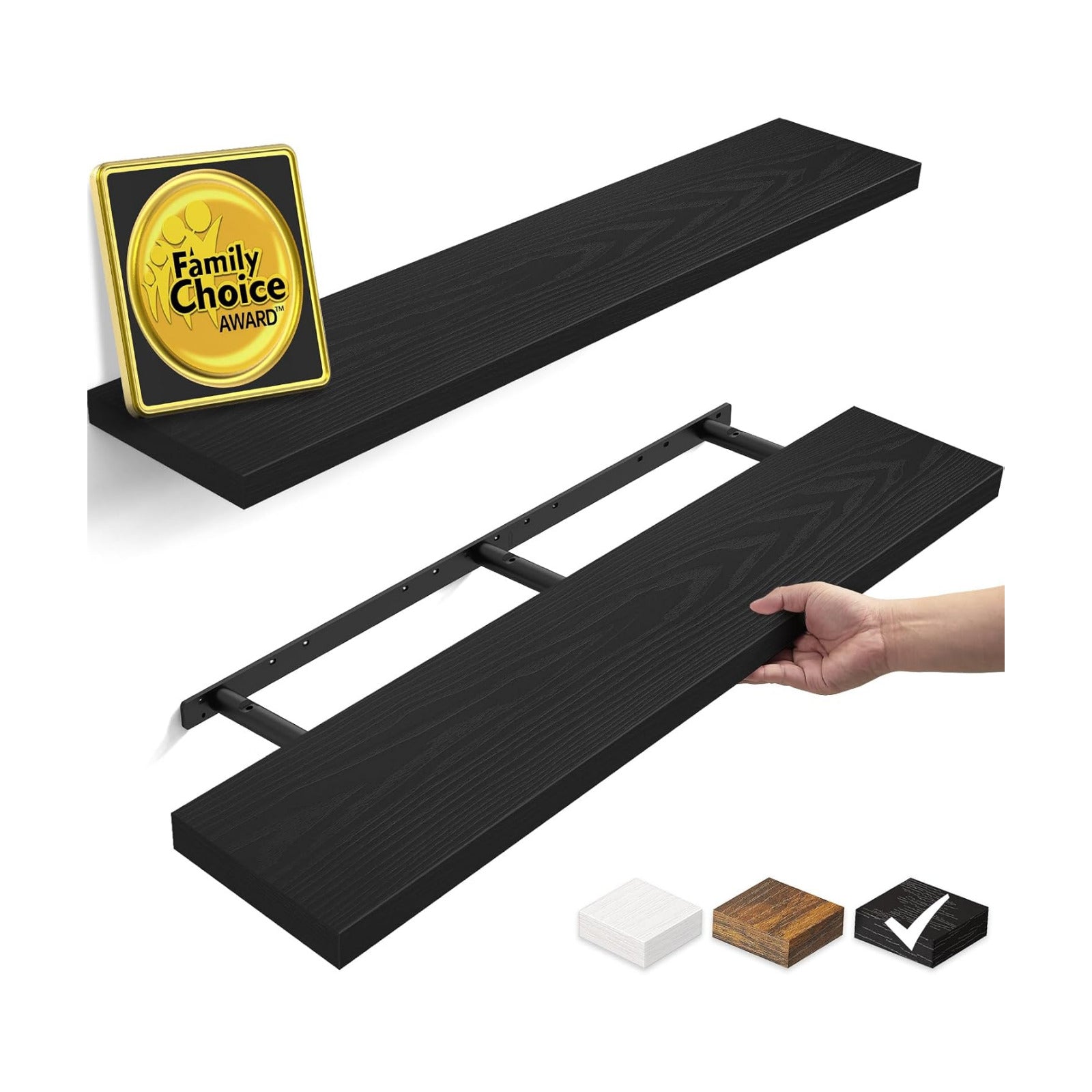 BAYKA Black Floating Shelves 47.2in, Set of 2, Wall Mounted for Wall Decor