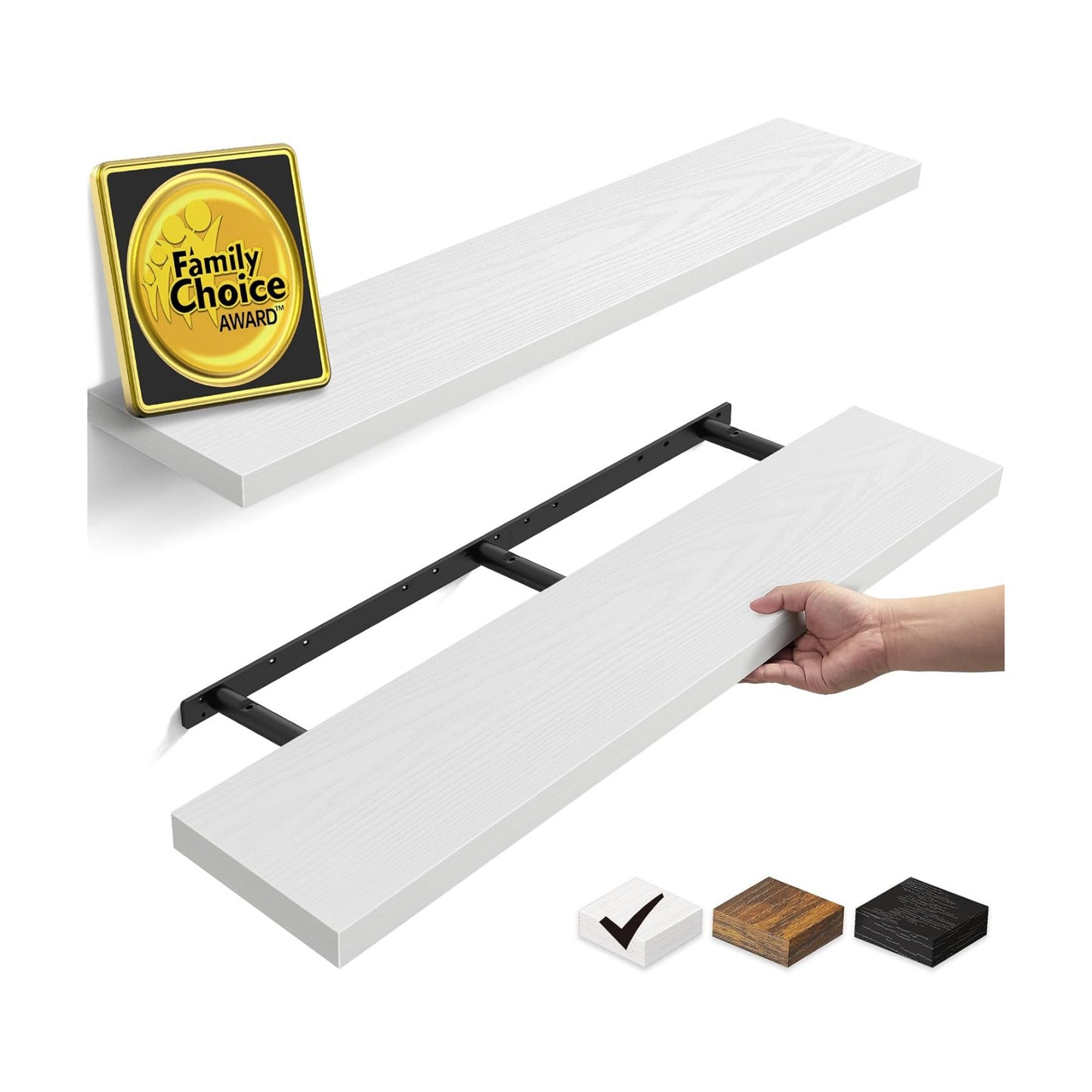 BAYKA White Floating Shelves 47.2in, Set of 2, Wall Mounted for Wall Decor