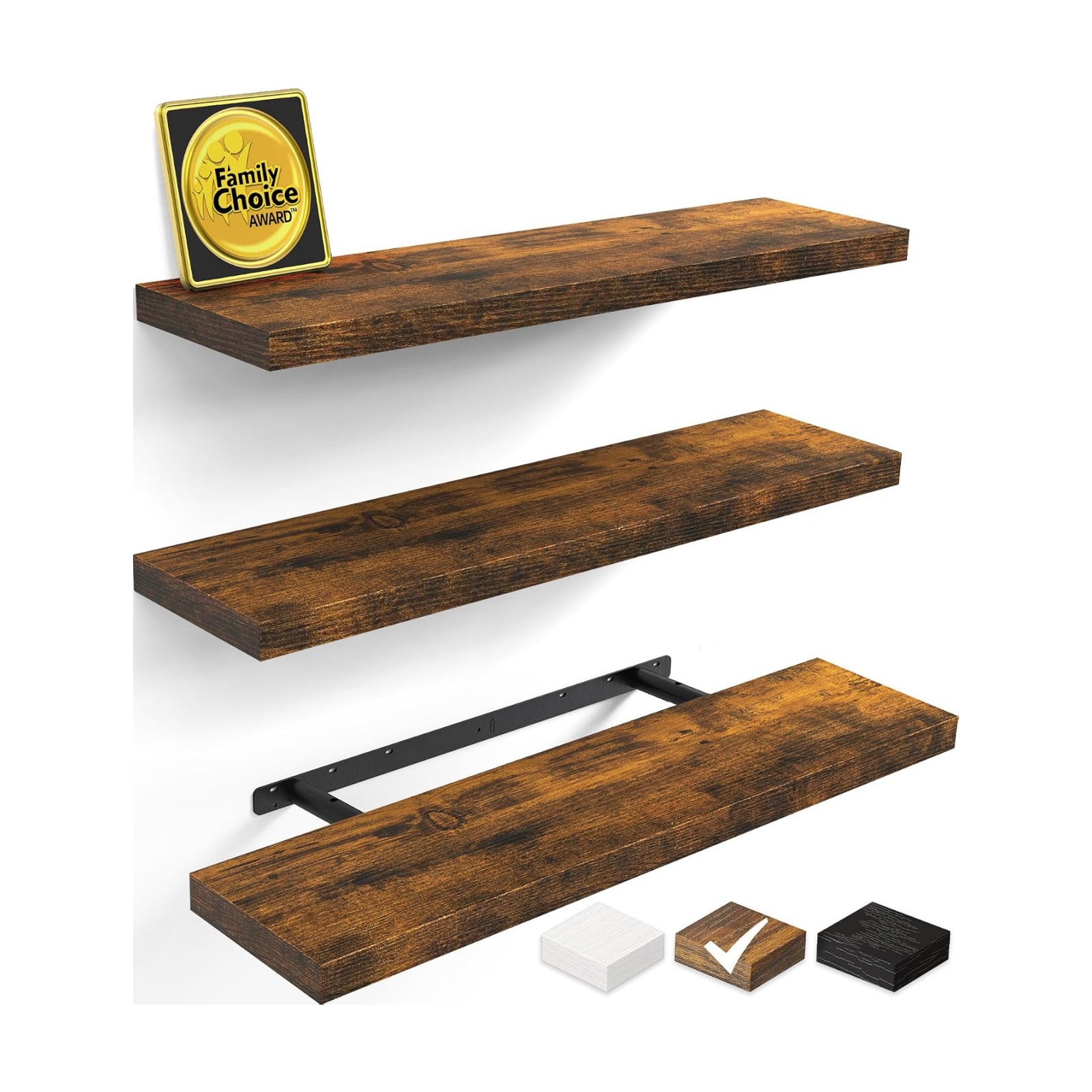 BAYKA Floating Shelves for Wall, 36 inches Wall Mounted Rustic Wood Shelves for Bathroom, Bedroom, Living Room, for