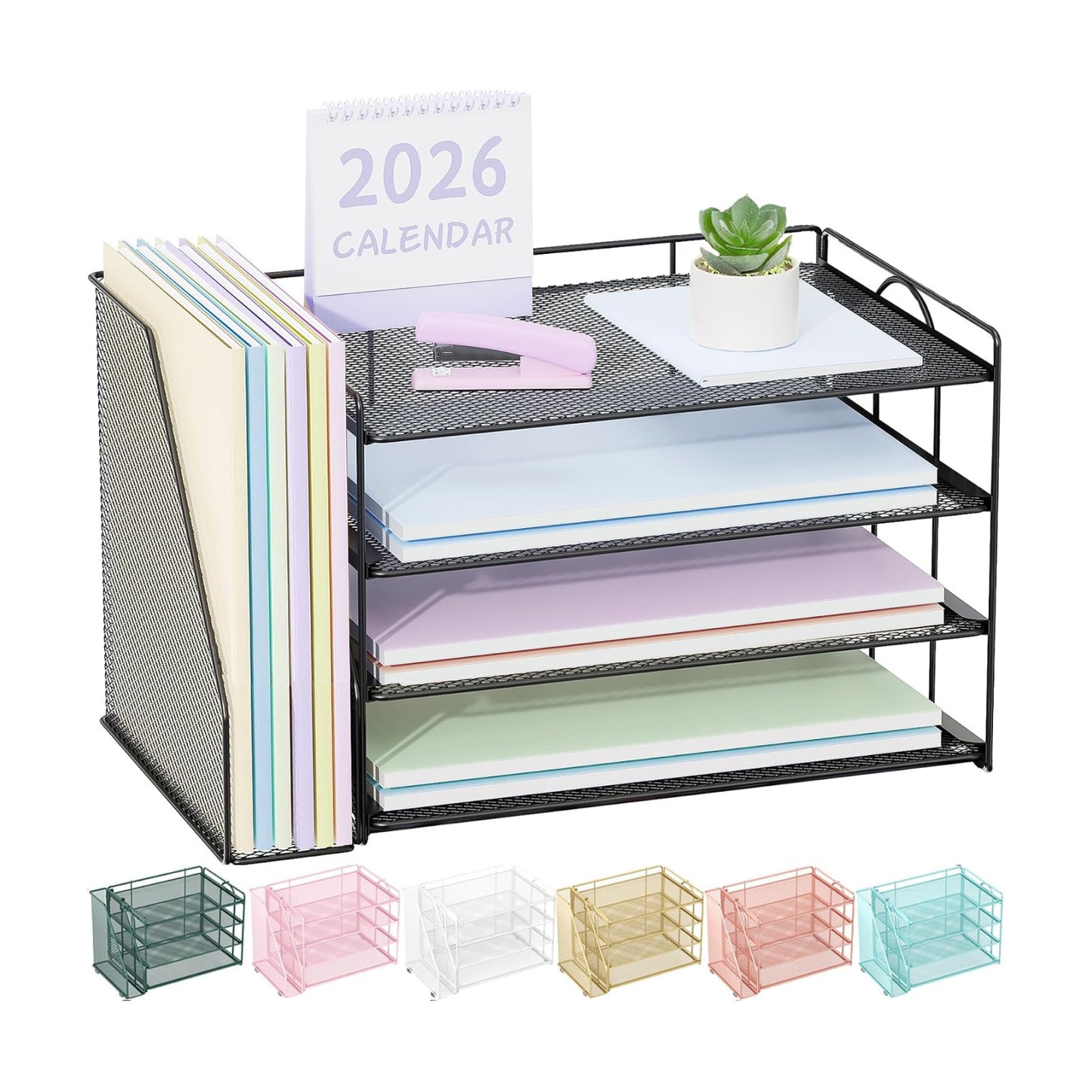 Spacrea 4-Tier Paper Organizer for Desk with File Organizer | Desk Organizers and Accessories Desk Accessories &
