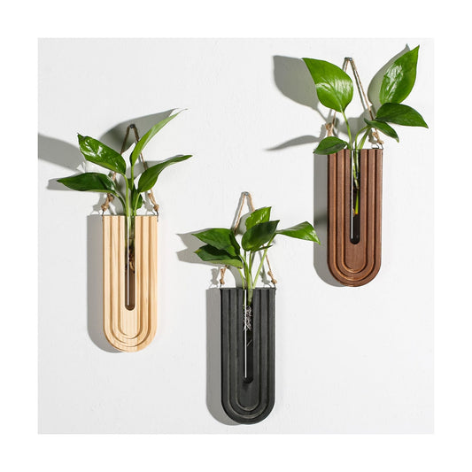 Indoor Wood Wall Planter for Plants / Black + Brown + Dark Brown / Set of 3