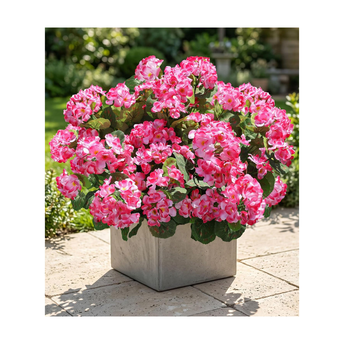 Artificial Geranium Fake Flowers for Outdoors Decoration, 6 Bundles Silk Geraniums Pink Flower UV Resistant Look Real Faux Plants for Outside Planter Front Door Garden Porch Patio Balcony Yard Home