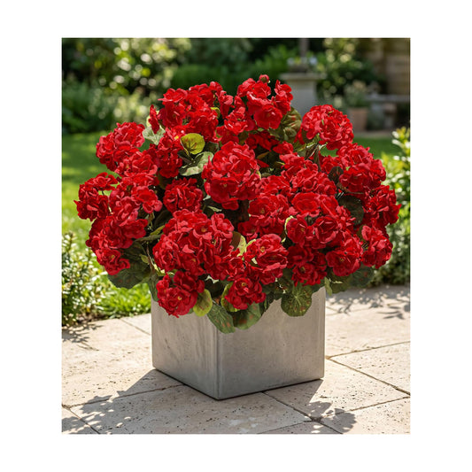 Artificial Geraniums Fake Flowers for Outdoors Decoration, 6 Bundles Silk Geraniums Red Flower UV Resistant Look Real Faux Plants for Front Door Garden Porch Planter Patio Balcony Yard Indoor Home